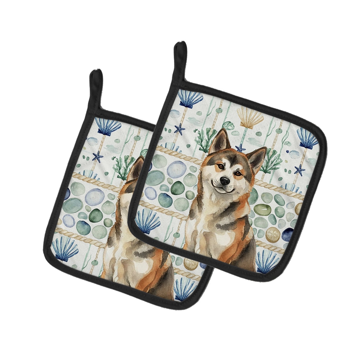 Picture of Carolines Treasures WDK6871PTHD 7.5 x 7.5 in. Sesame Akita Coastal Sea Glass Pair of Pot Holders