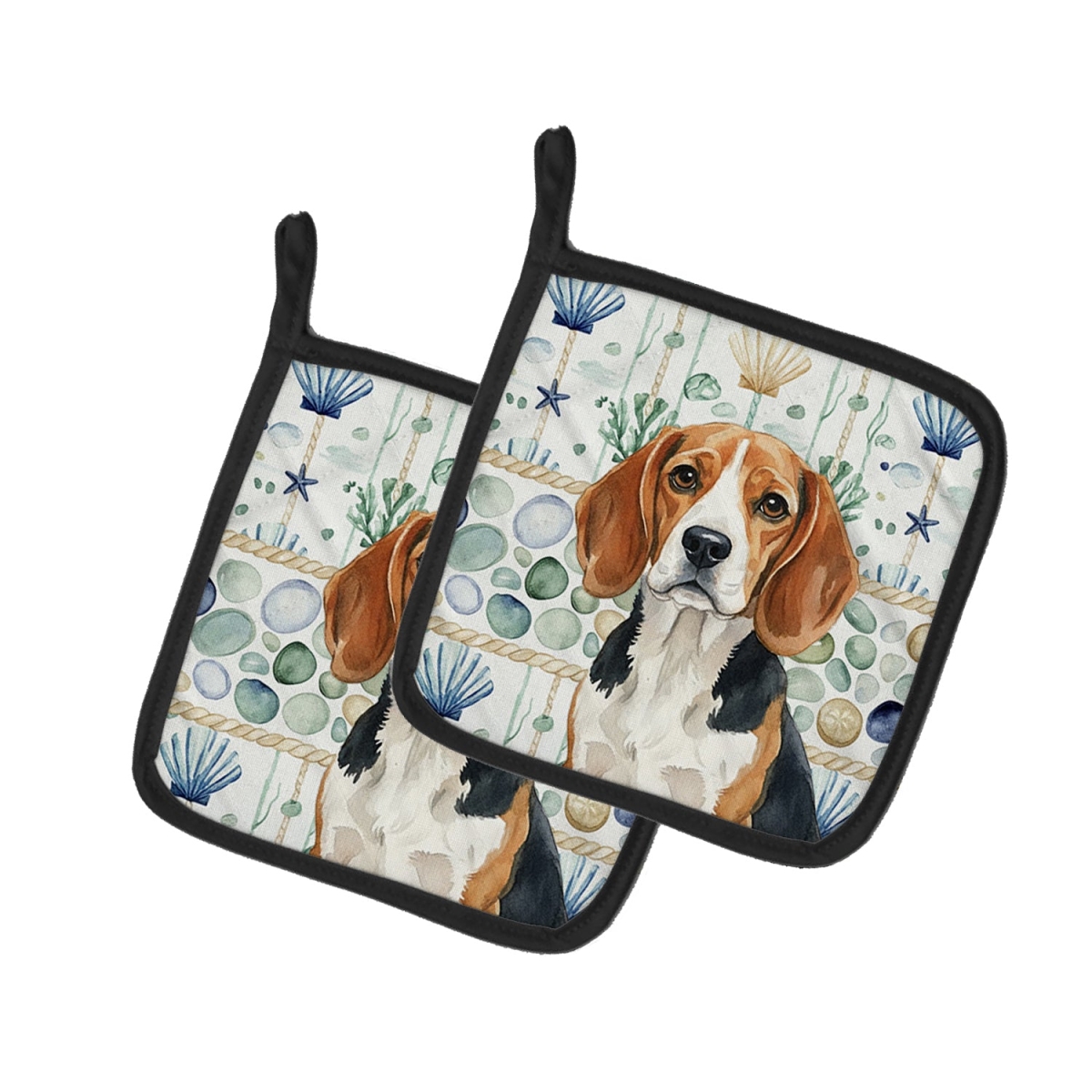 Picture of Carolines Treasures WDK6899PTHD 7.5 x 7.5 in. Beagle Coastal Sea Glass Pair of Pot Holders