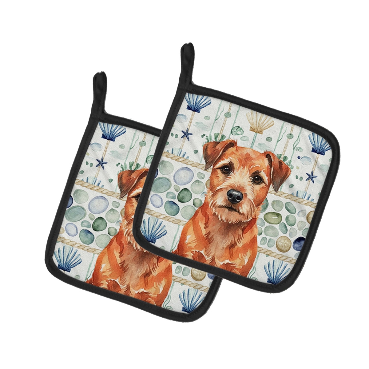 Picture of Carolines Treasures WDK6927PTHD 7.5 x 7.5 in. Red Border Terrier Coastal Sea Glass Pair of Pot Holders