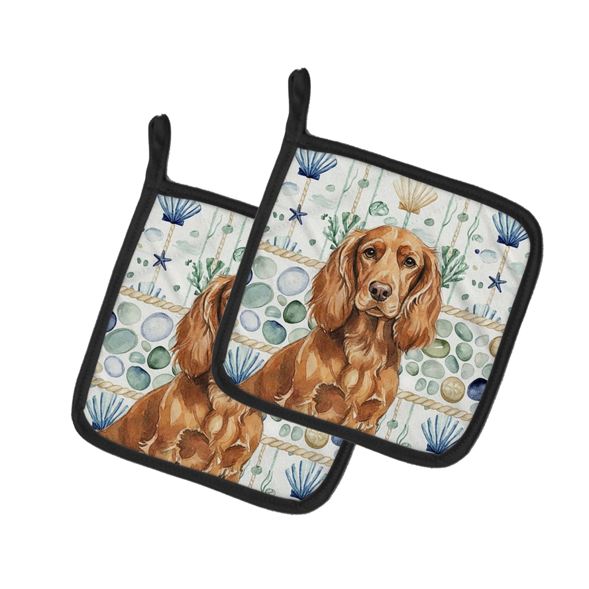 Picture of Carolines Treasures WDK6938PTHD 7.5 x 7.5 in. Boykin Spaniel Coastal Sea Glass Pair of Pot Holders