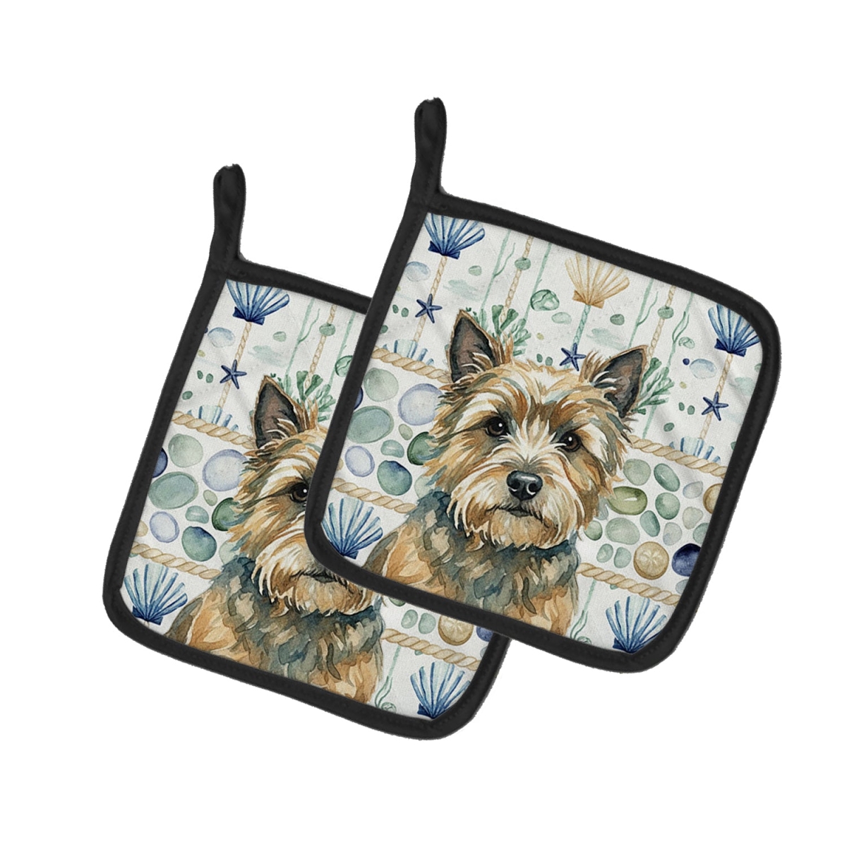 Picture of Carolines Treasures WDK6956PTHD 7.5 x 7.5 in. Cairn Terrier Coastal Sea Glass Pair of Pot Holders