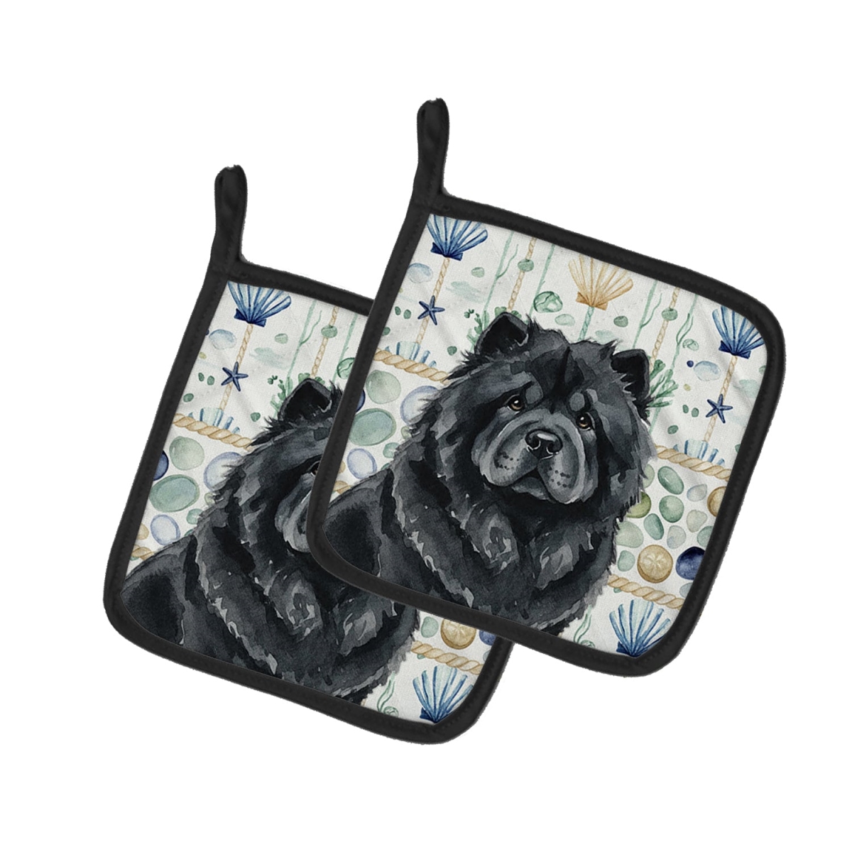 Picture of Carolines Treasures WDK6977PTHD 7.5 x 7.5 in. Black Chow-Chow Coastal Sea Glass Pair of Pot Holders