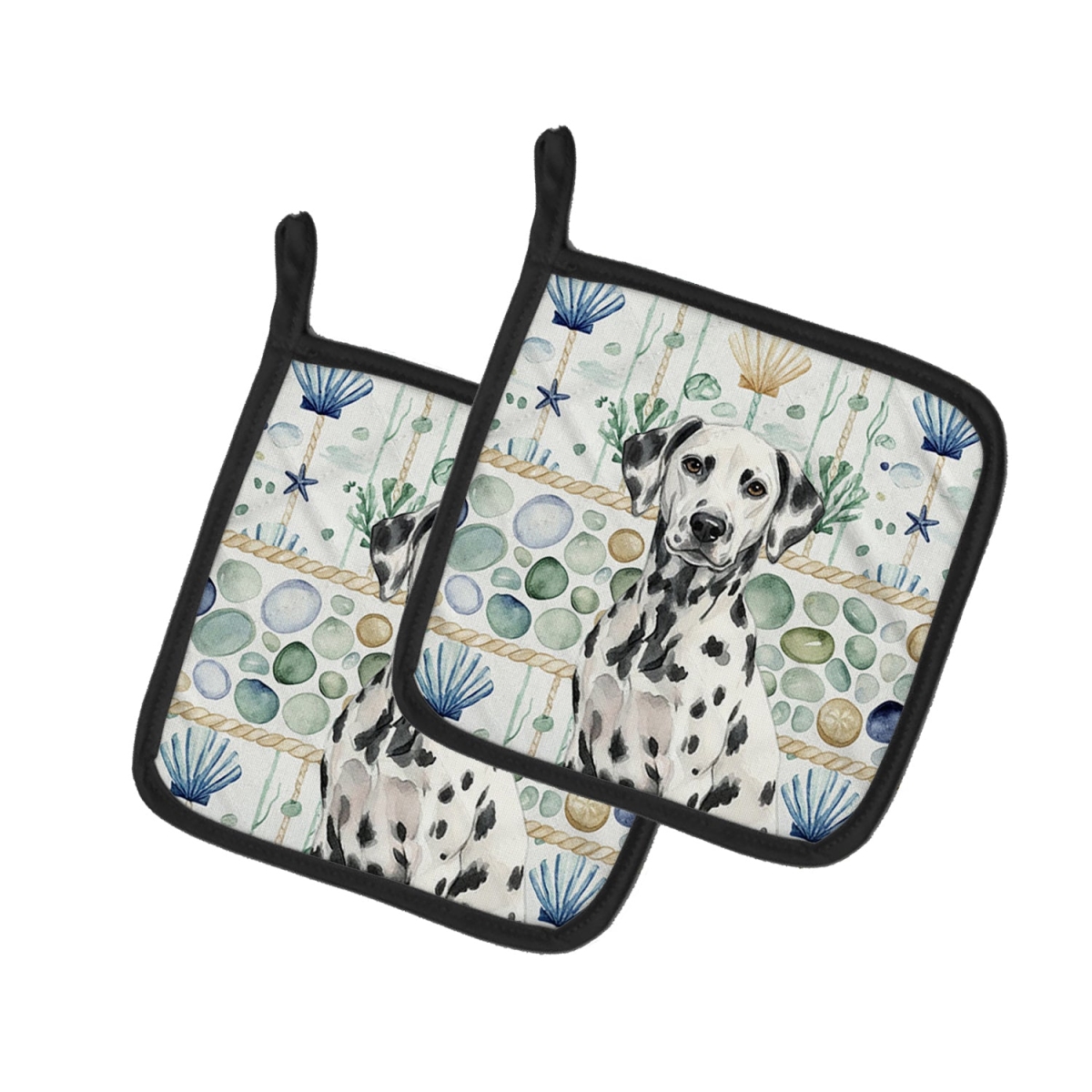 Picture of Carolines Treasures WDK7004PTHD 7.5 x 7.5 in. Dalmatian Coastal Sea Glass Pair of Pot Holders