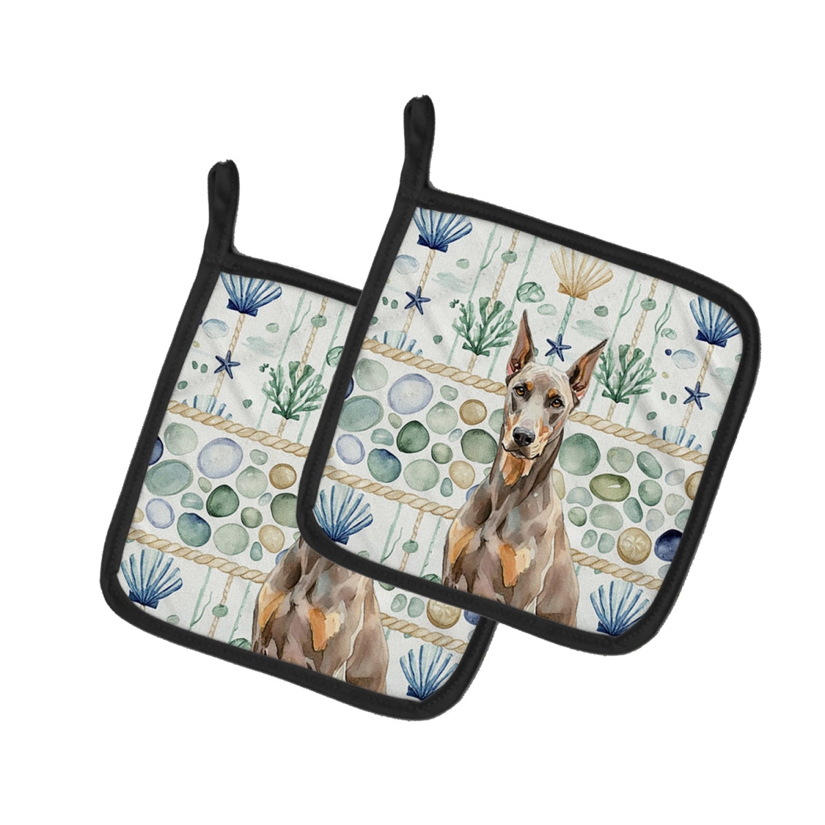 Picture of Carolines Treasures WDK7008PTHD 7.5 x 7.5 in. Fawn Doberman Pinscher Coastal Sea Glass Pair of Pot Holders