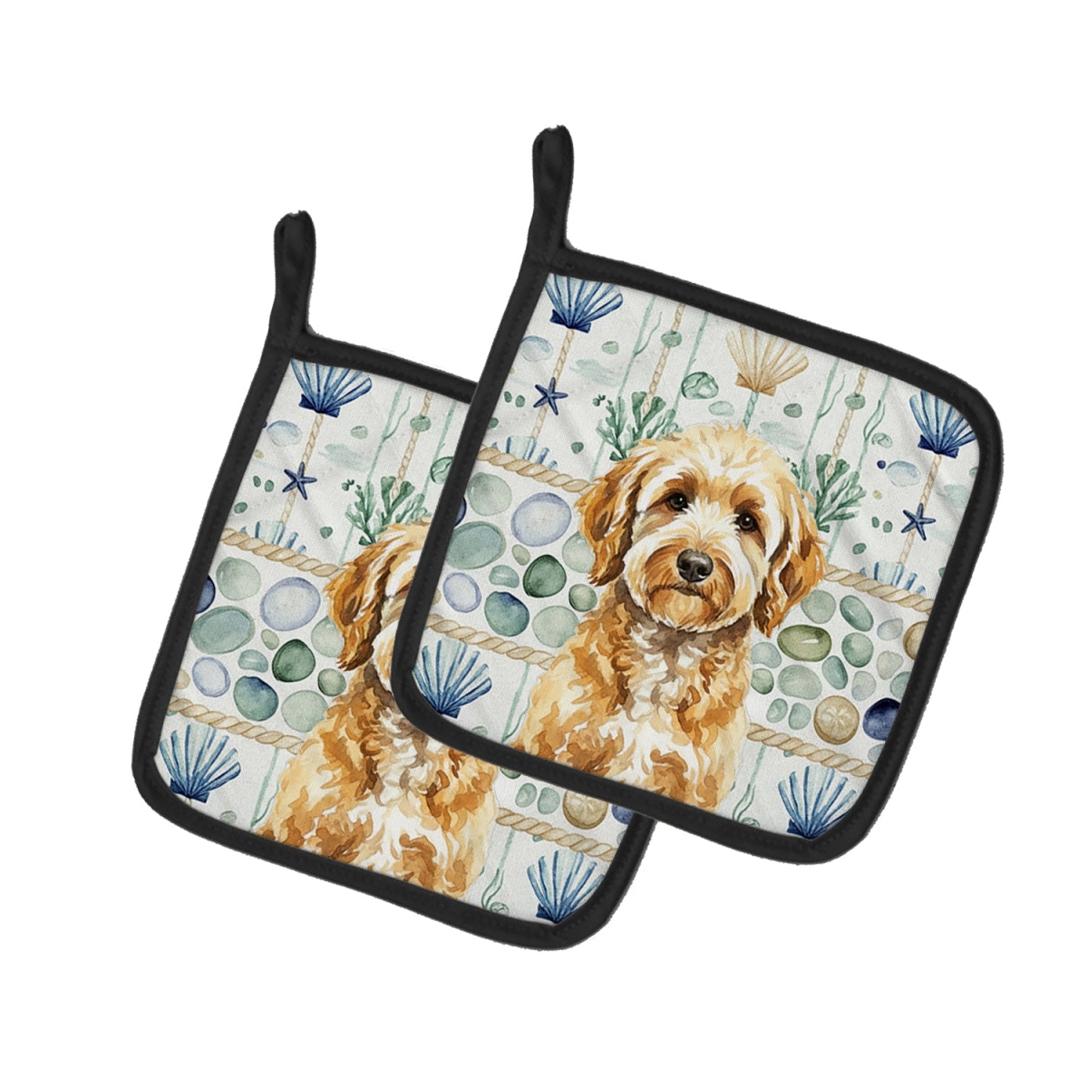 Picture of Carolines Treasures WDK7052PTHD 7.5 x 7.5 in. Goldendoodle Coastal Sea Glass Pair of Pot Holders