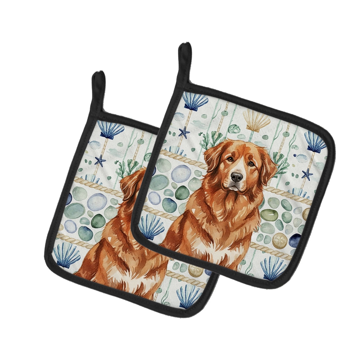 Picture of Carolines Treasures WDK7057PTHD 7.5 x 7.5 in. Reddish Brown Great Pyrenees Coastal Sea Glass Pair of Pot Holders