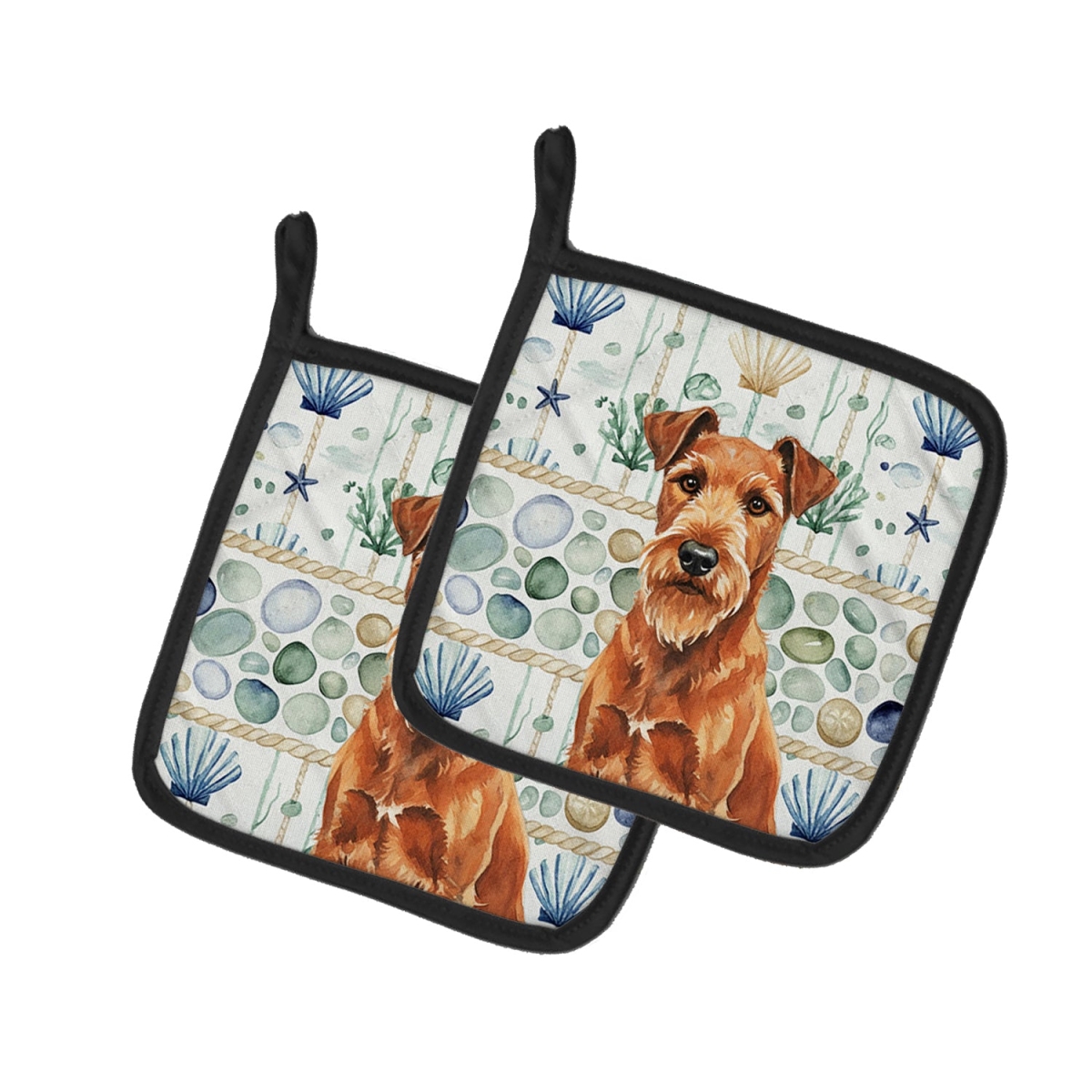 Picture of Carolines Treasures WDK7073PTHD 7.5 x 7.5 in. Irish Terrier Coastal Sea Glass Pair of Pot Holders