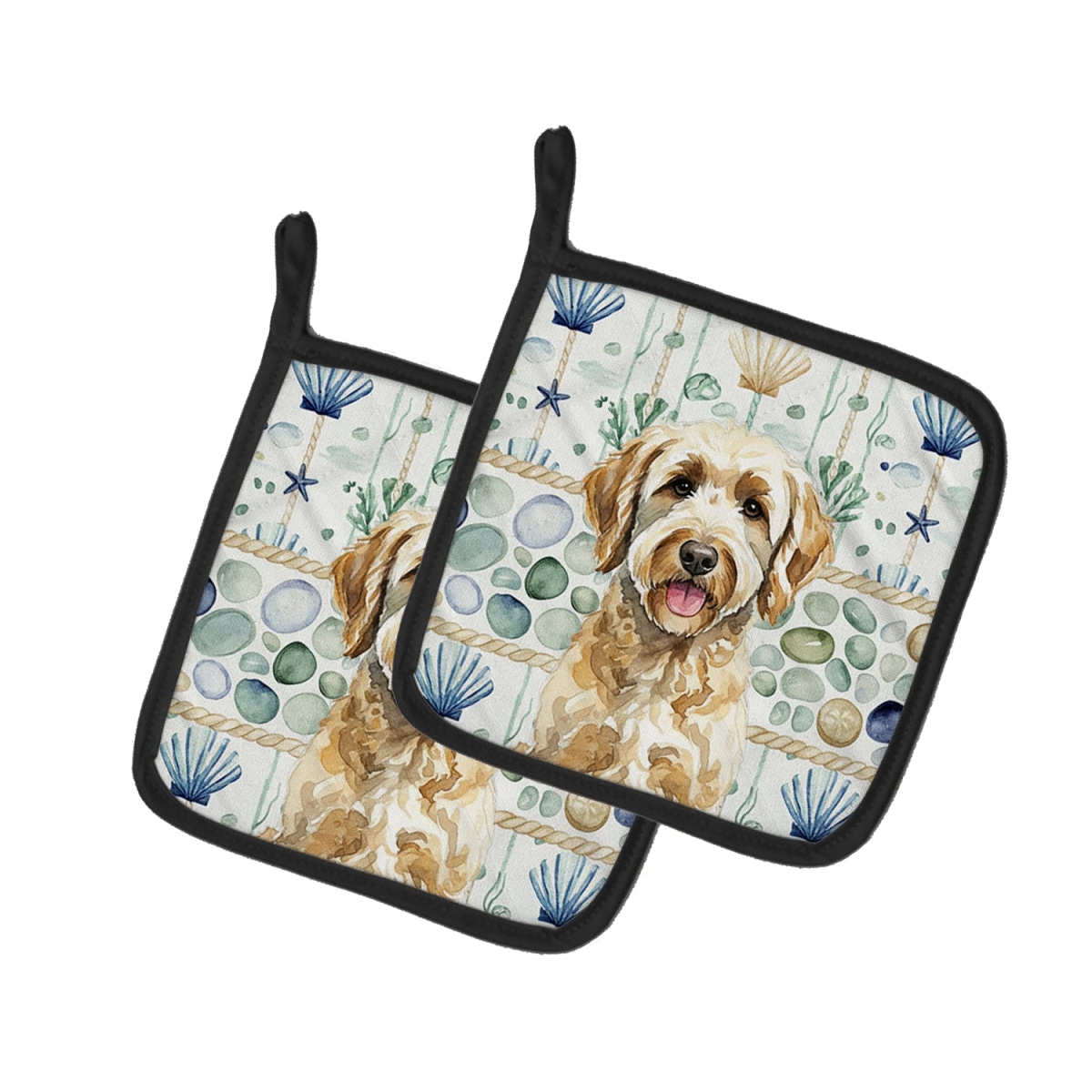 Picture of Carolines Treasures WDK7091PTHD 7.5 x 7.5 in. Yellow Labradoodle Coastal Sea Glass Pair of Pot Holders