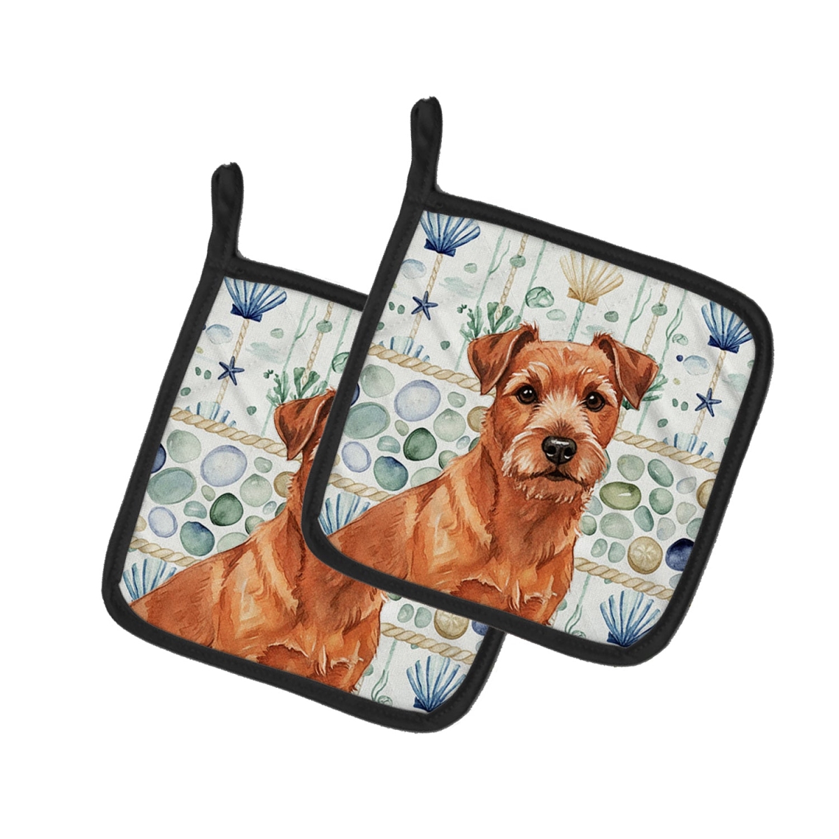 Picture of Carolines Treasures WDK7130PTHD 7.5 x 7.5 in. Red Norfolk Terrier Coastal Sea Glass Pair of Pot Holders