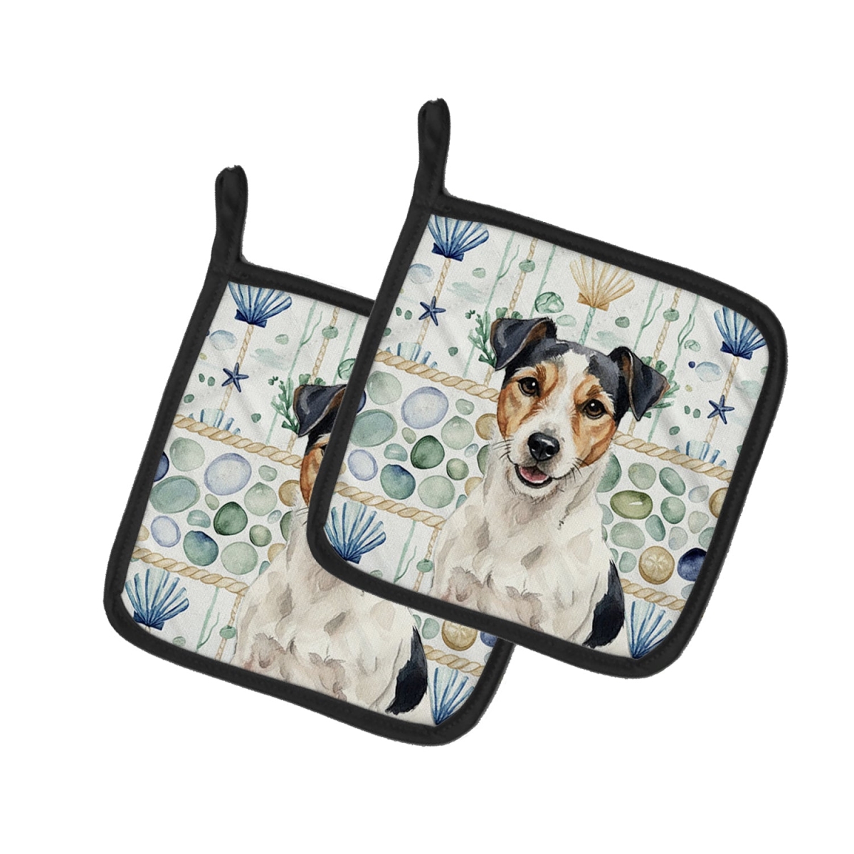 Picture of Carolines Treasures WDK7146PTHD 7.5 x 7.5 in. Parson Russell Terrier Coastal Sea Glass Pair of Pot Holders