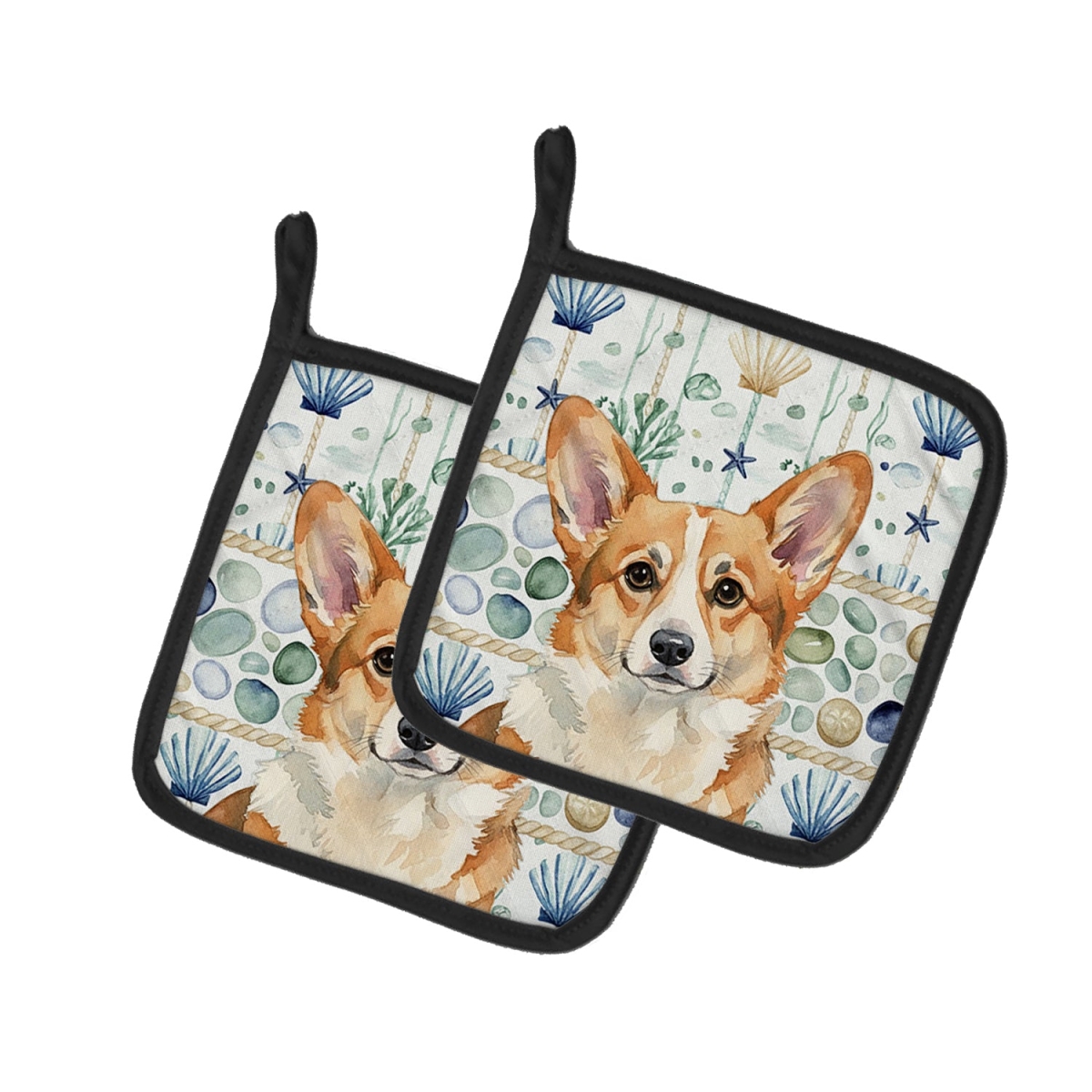 Picture of Carolines Treasures WDK7153PTHD 7.5 x 7.5 in. Corgi Coastal Sea Glass Pair of Pot Holders
