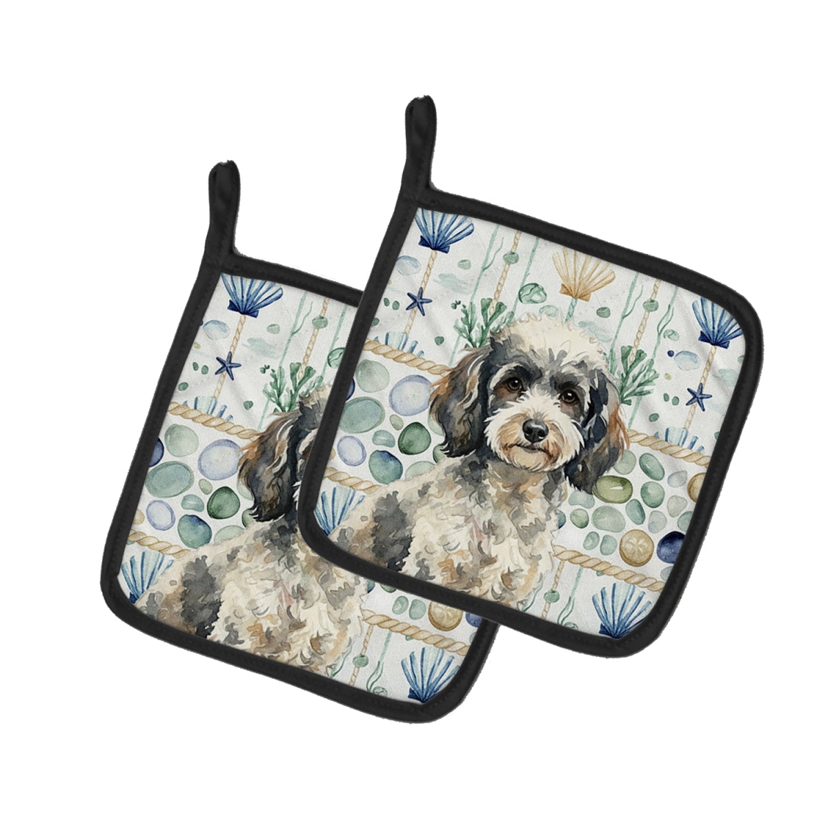 Picture of Carolines Treasures WDK7174PTHD 7.5 x 7.5 in. Toy Parti Poodle Coastal Sea Glass Pair of Pot Holders