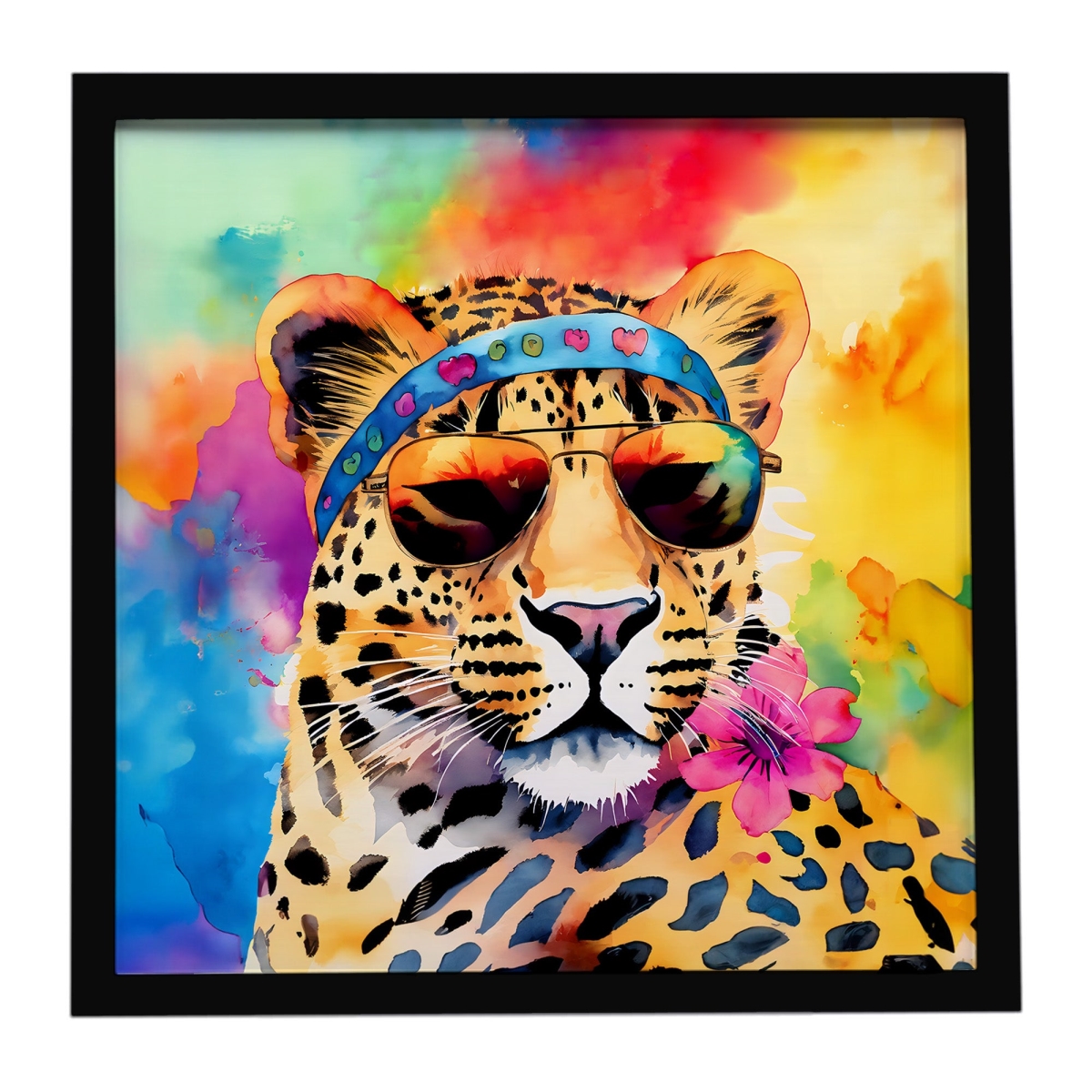DAC4002MFP88 8 x 8 in. Hippie Animal Leopard Framed Metal Print