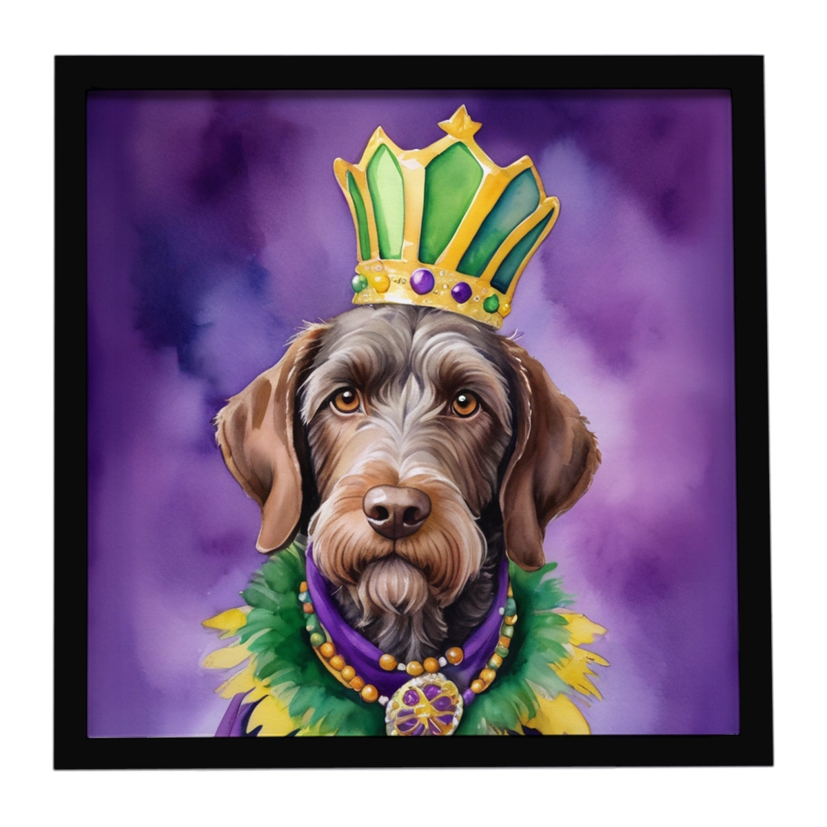 DAC4799MFP88 8 x 8 in. German Wirehaired Pointer King of Mardi Gras Framed Metal Print