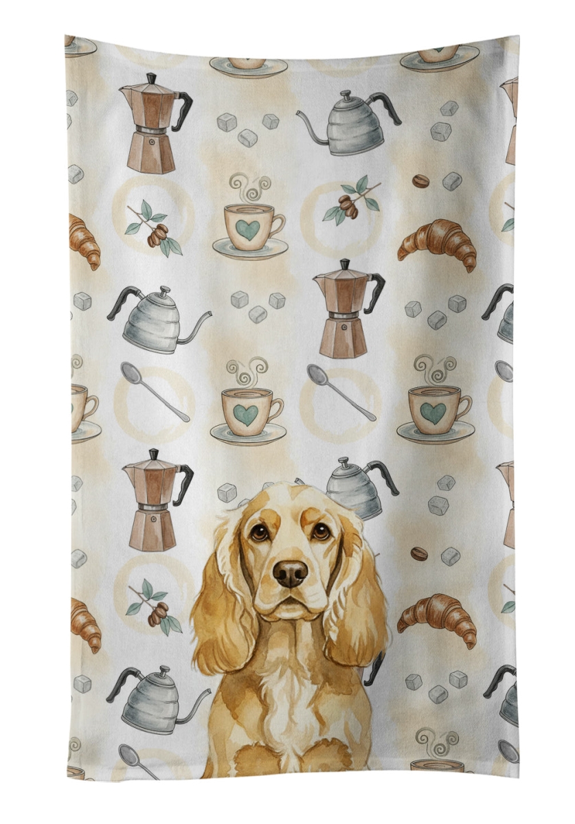 WDK7382KTWL 25 x 15 in. Buff Cocker Spaniel Coffee Bar Kitchen Towel