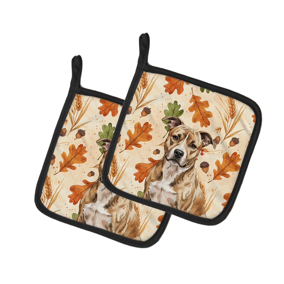Picture of Carolines Treasures WDK7683PTHD 7.5 x 7.5 in. Brindle American Staffordshire Terrier Heirloom Fall Pair of Pot Holders