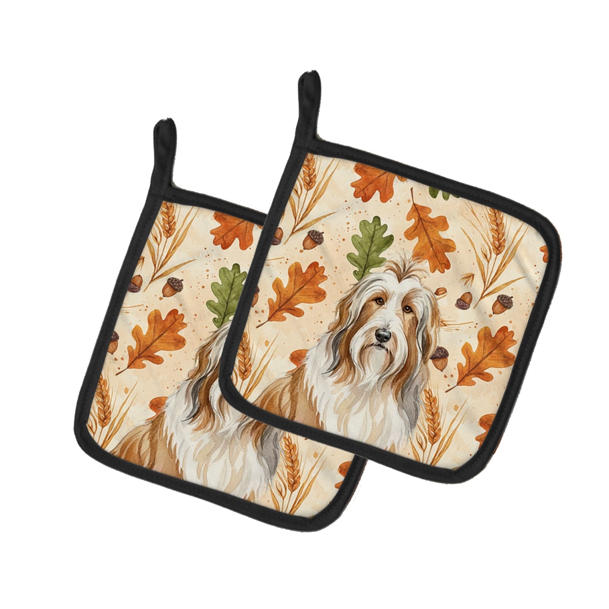 Picture of Carolines Treasures WDK7704PTHD 7.5 x 7.5 in. Fawn Bearded Collie Heirloom Fall Pair of Pot Holders