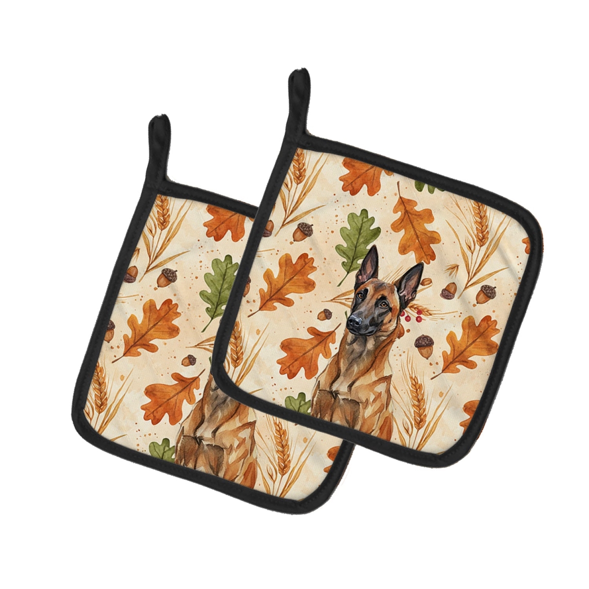 Picture of Carolines Treasures WDK7709PTHD 7.5 x 7.5 in. Mahogany Belgian Malinois Heirloom Fall Pair of Pot Holders