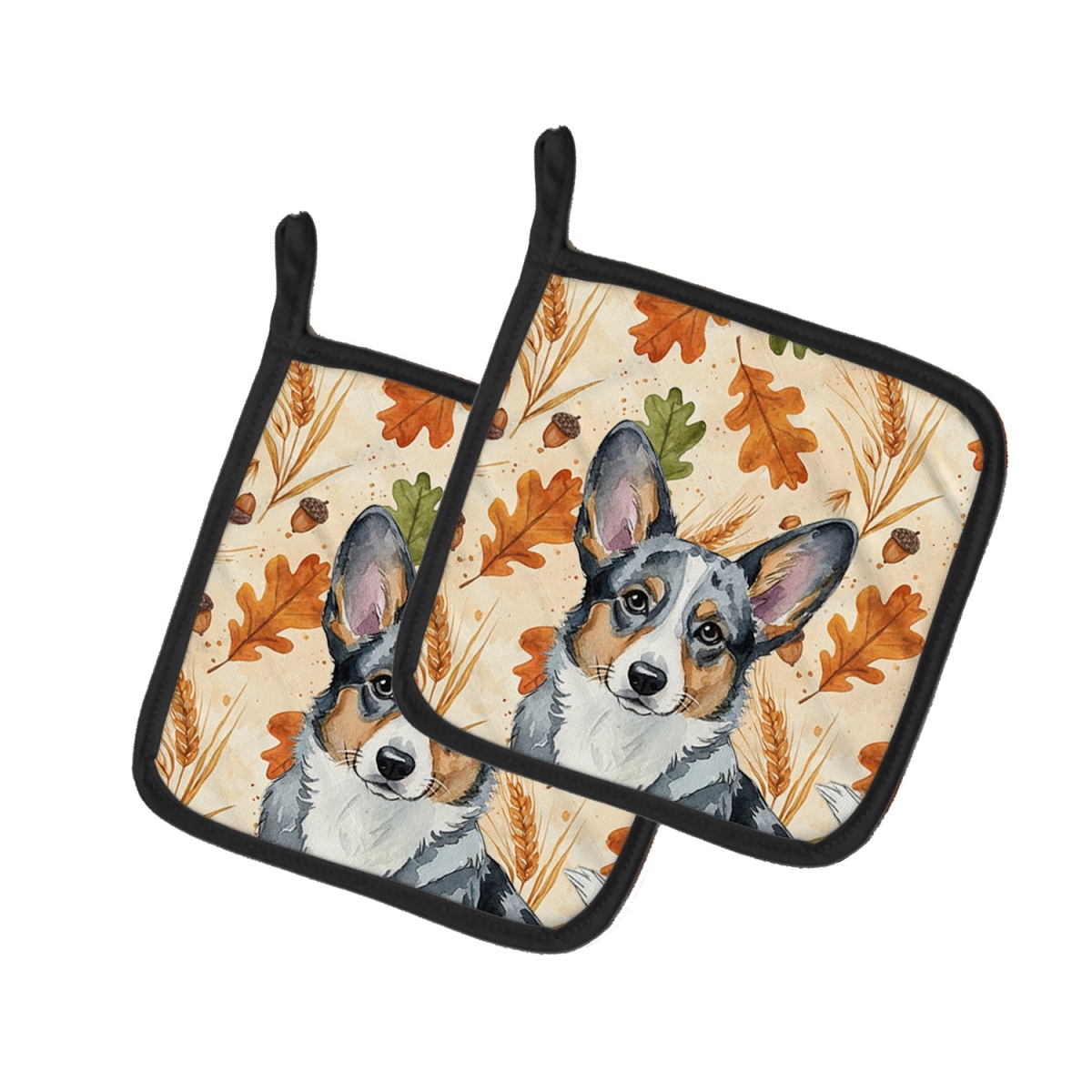Picture of Carolines Treasures WDK7759PTHD 7.5 x 7.5 in. Blue Merle Cardigan Welsh Corgi Heirloom Fall Pair of Pot Holders