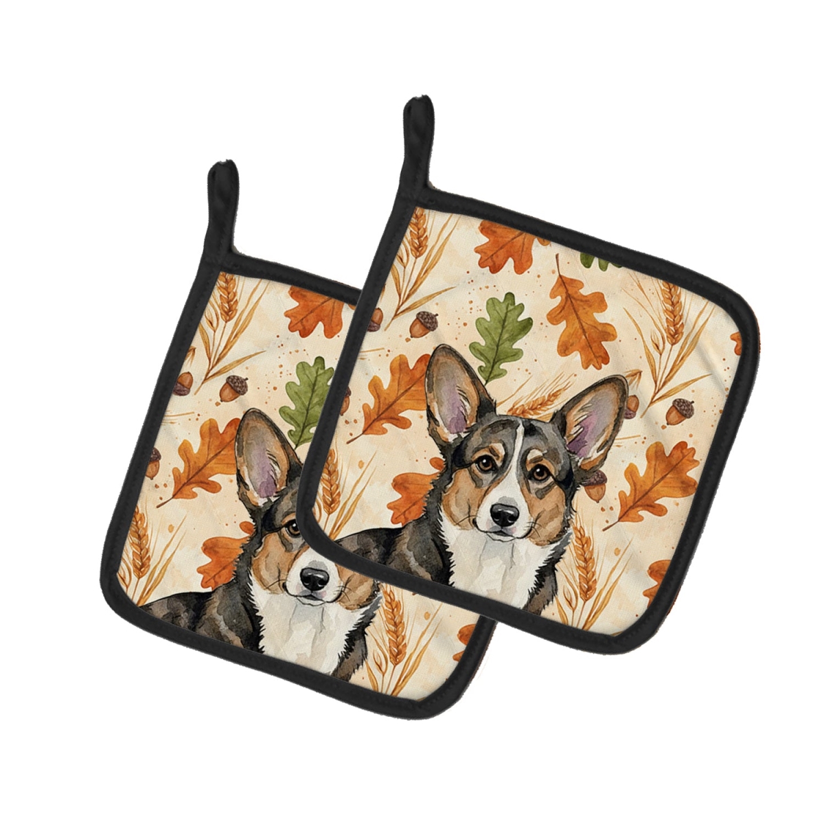 Picture of Carolines Treasures WDK7760PTHD 7.5 x 7.5 in. Brindle Cardigan Welsh Corgi Heirloom Fall Pair of Pot Holders