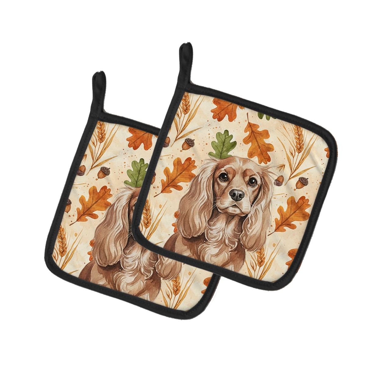 Picture of Carolines Treasures WDK7764PTHD 7.5 x 7.5 in. Ruby Cavalier Spaniel Heirloom Fall Pair of Pot Holders