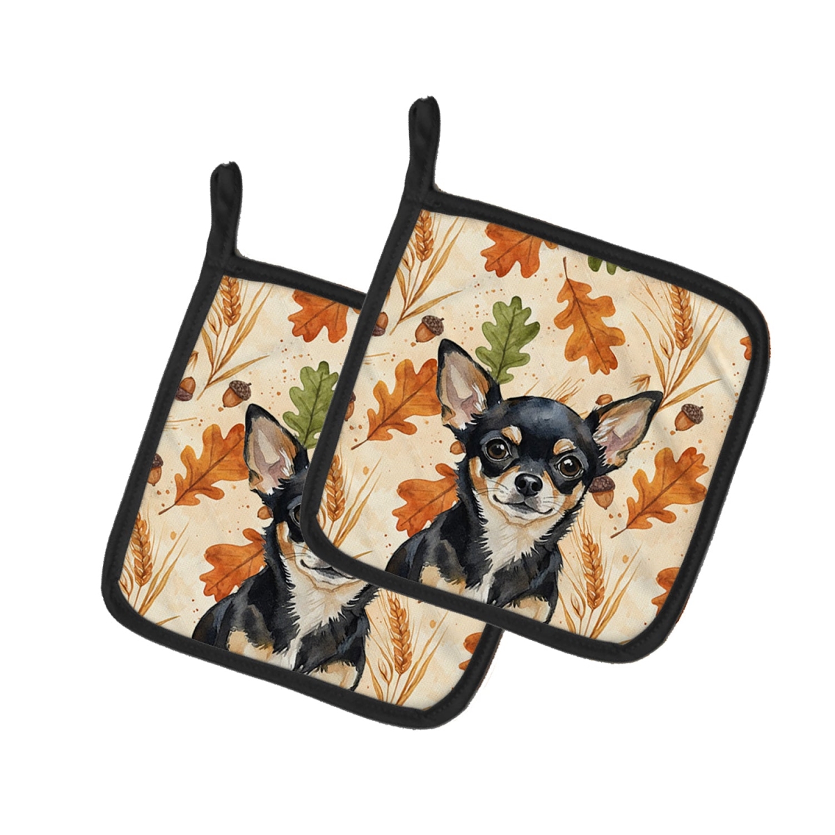 Picture of Carolines Treasures WDK7769PTHD 7.5 x 7.5 in. Black & Tan Chihuahua Heirloom Fall Pair of Pot Holders