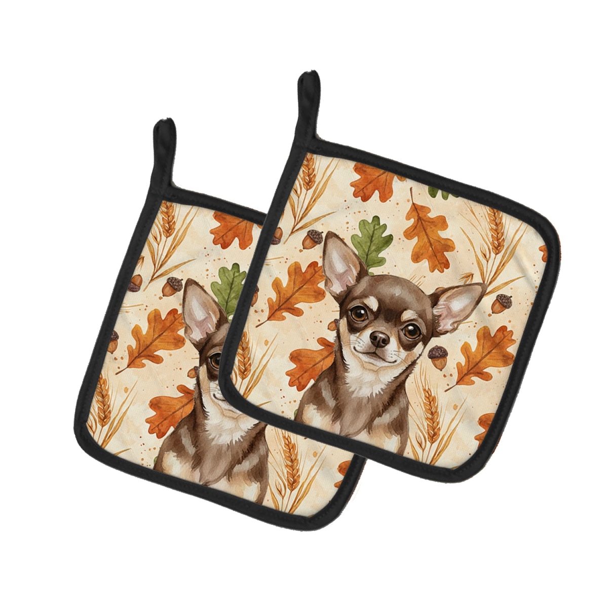 Picture of Carolines Treasures WDK7770PTHD 7.5 x 7.5 in. Chocolate Chihuahua Heirloom Fall Pair of Pot Holders