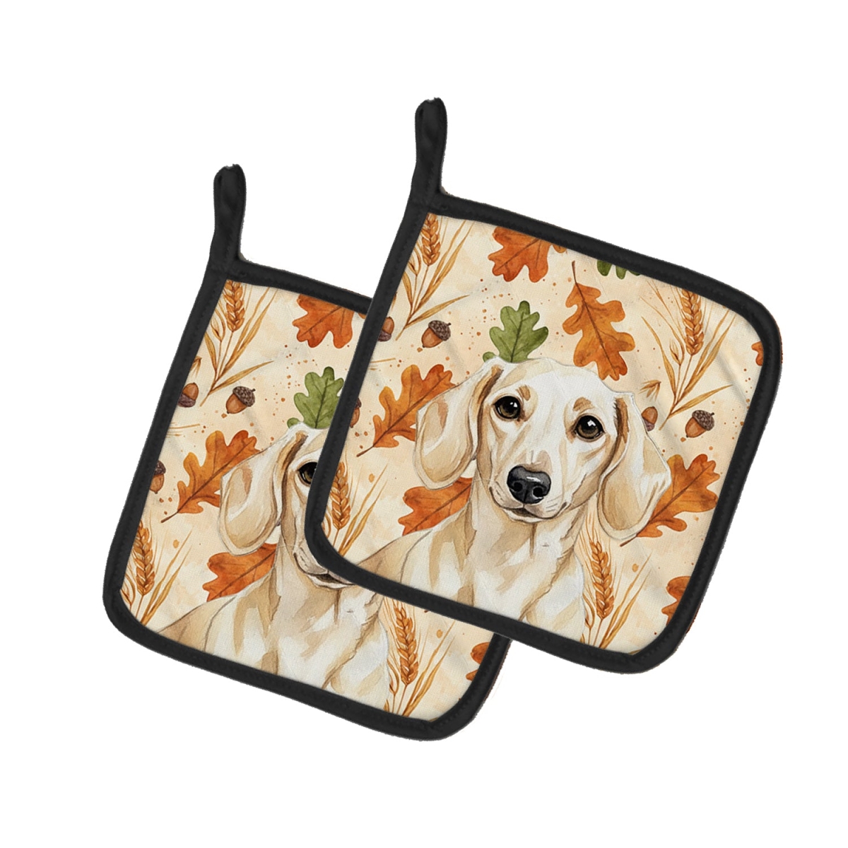Picture of Carolines Treasures WDK7793PTHD 7.5 x 7.5 in. Cream Dachshund Heirloom Fall Pair of Pot Holders