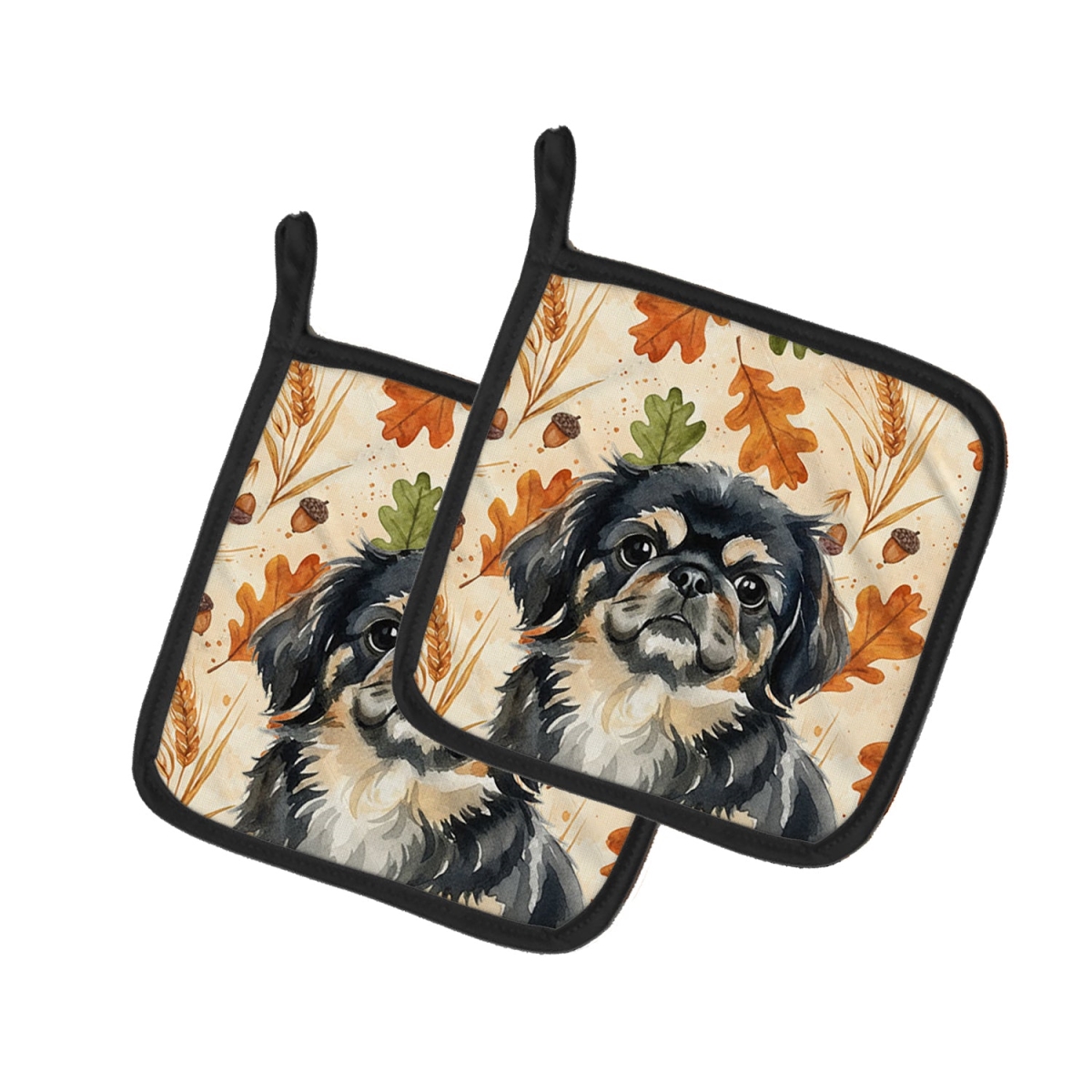 Picture of Carolines Treasures WDK7947PTHD 7.5 x 7.5 in. Black & Tan Pekingese Heirloom Fall Pair of Pot Holders