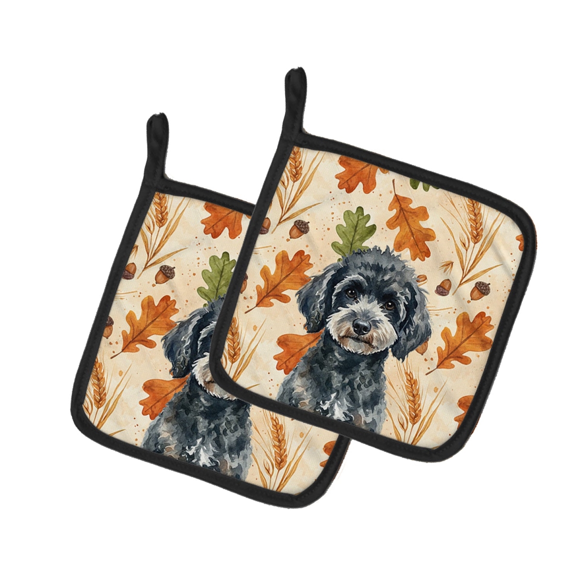 Picture of Carolines Treasures WDK7964PTHD 7.5 x 7.5 in. Miniature Black Poodle Heirloom Fall Pair of Pot Holders