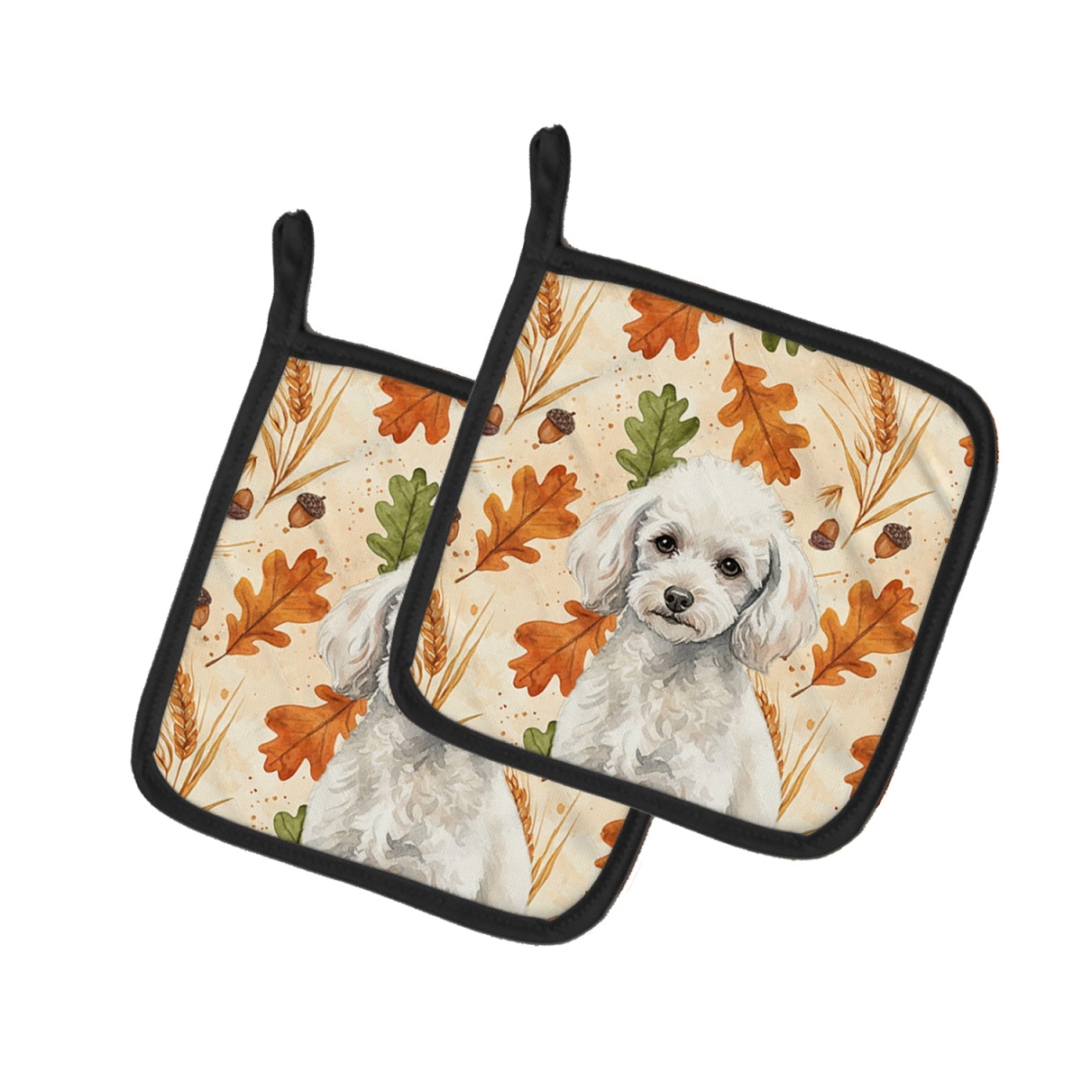 Picture of Carolines Treasures WDK7968PTHD 7.5 x 7.5 in. Miniature White Poodle Heirloom Fall Pair of Pot Holders