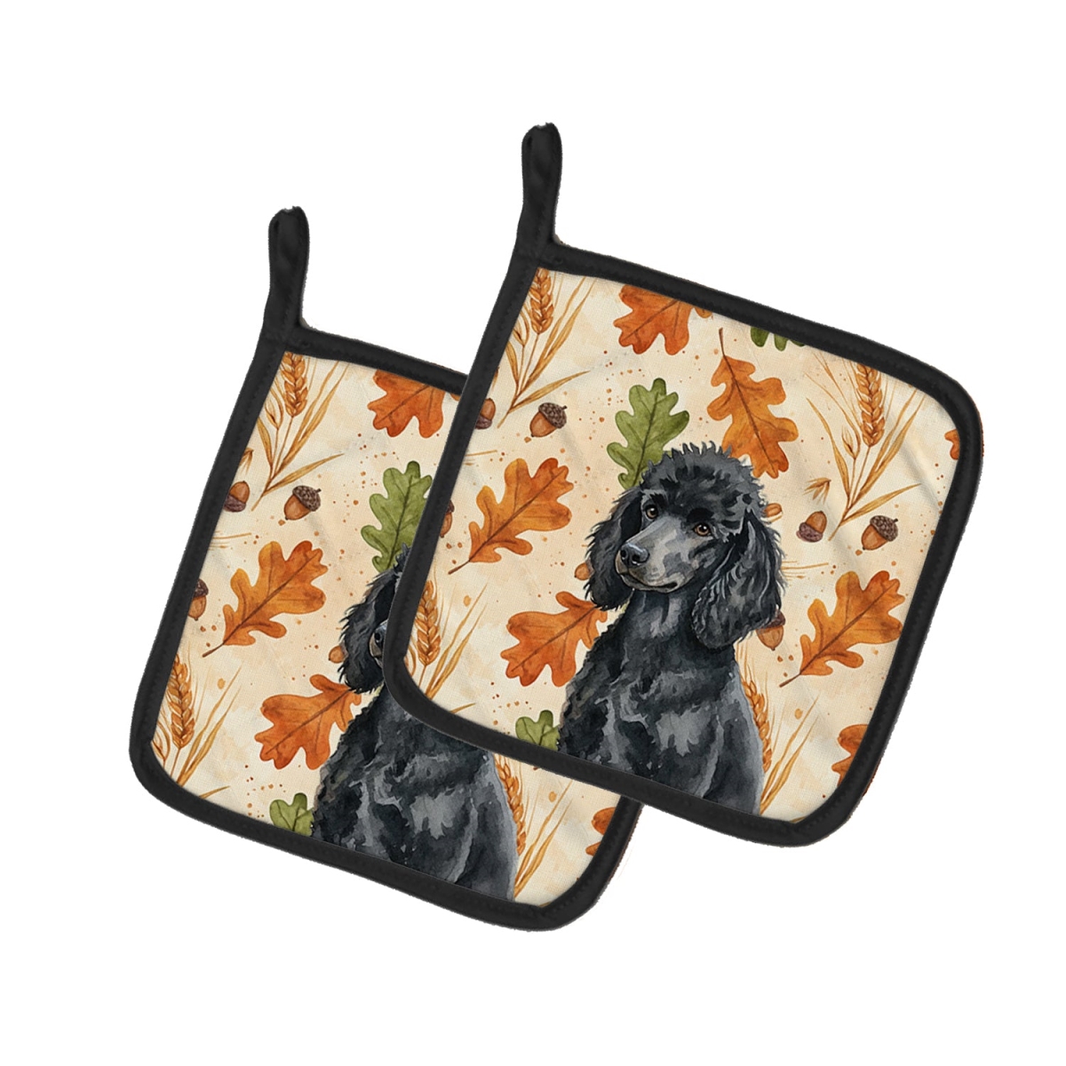 Picture of Carolines Treasures WDK7969PTHD 7.5 x 7.5 in. Standard Black Poodle Heirloom Fall Pair of Pot Holders