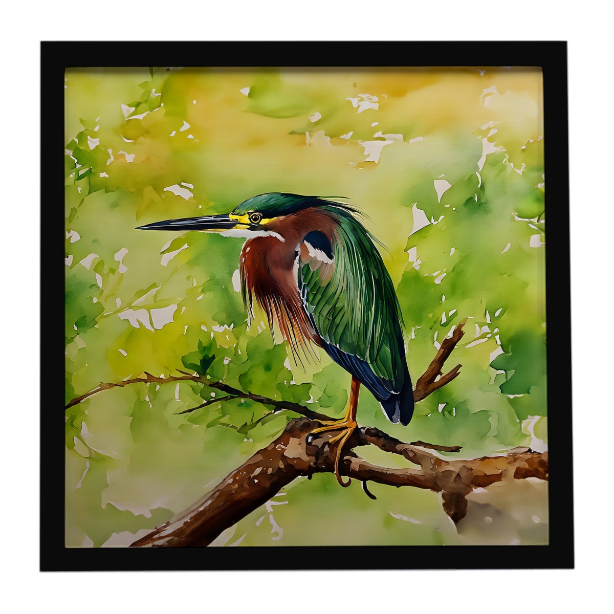 DAC3228MFP88 8 x 8 in. Green Heron Framed Metal Print