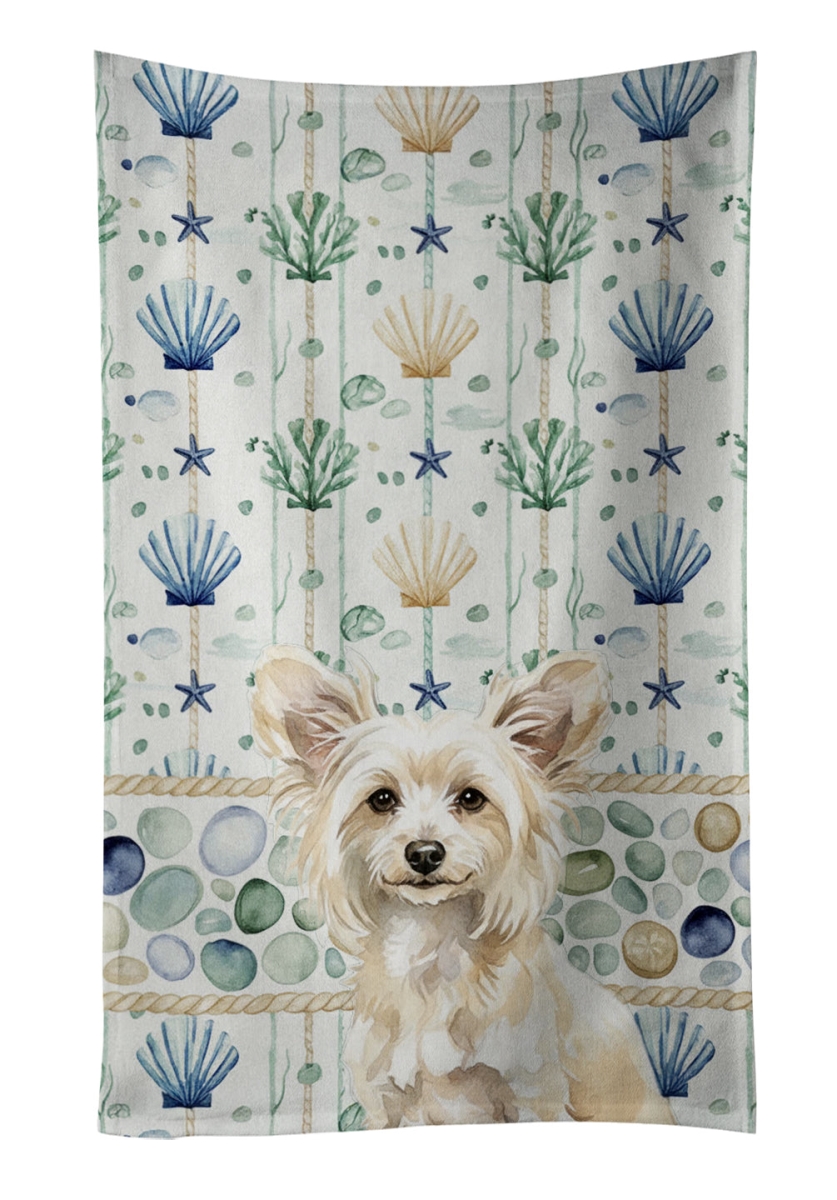 WDK6976KTWL 25 x 15 in. Powderpuff Chinese Crested Coastal Sea Glass Kitchen Towel