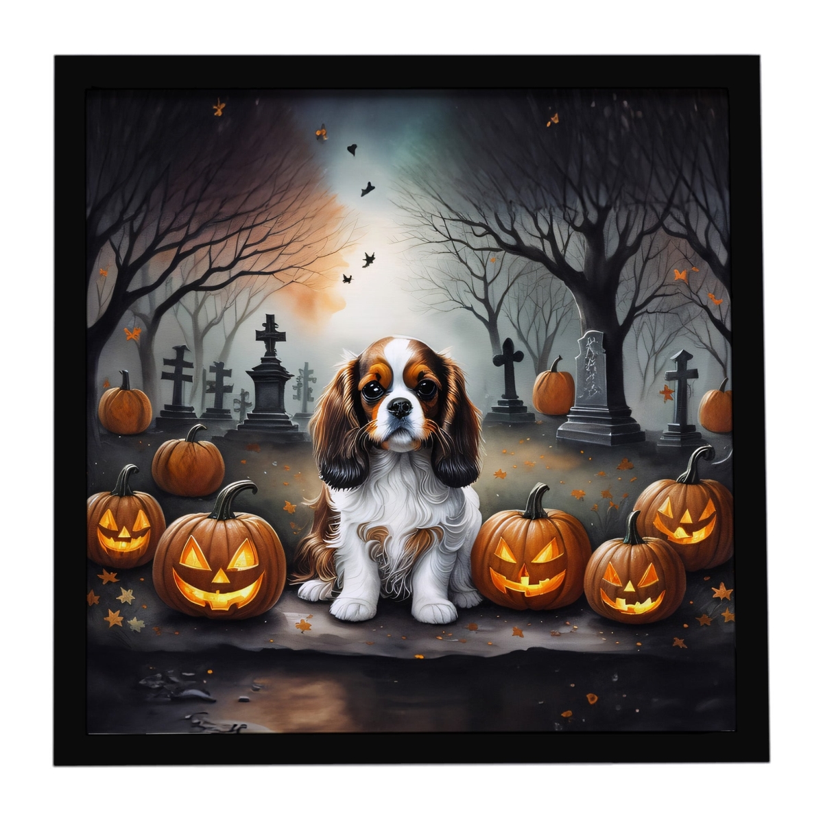 DAC2029MFP88 8 x 8 in. Cavalier Spaniel Spooky Halloween Framed Metal Print