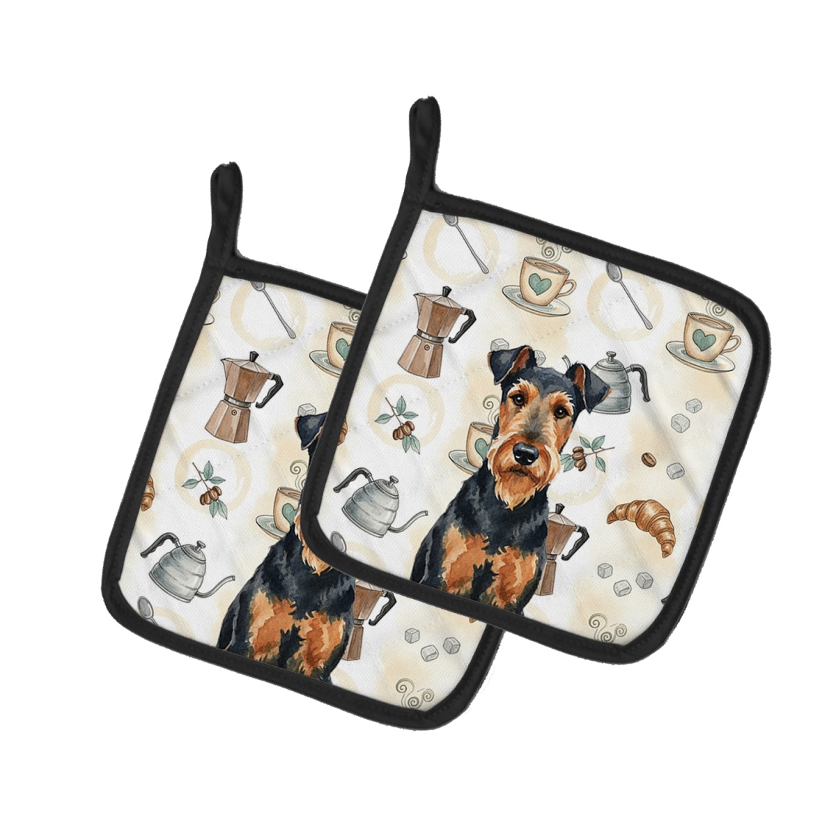 Picture of Carolines Treasures WDK7267PTHD 7.5 x 7.5 in. Airedale Terrier Coffee Bar Pair of Pot Holders