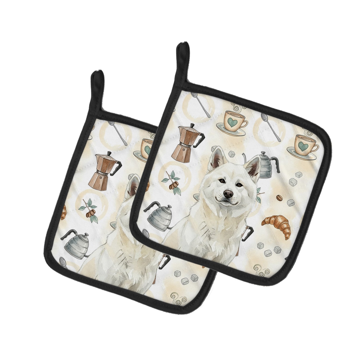 Picture of Carolines Treasures WDK7272PTHD 7.5 x 7.5 in. White Akita Coffee Bar Pair of Pot Holders