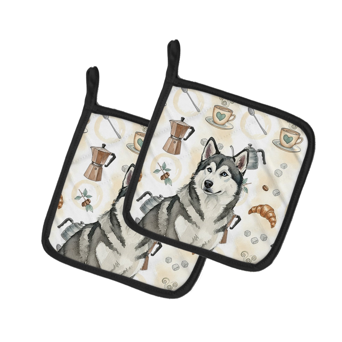 Picture of Carolines Treasures WDK7274PTHD 7.5 x 7.5 in. Gray & White Alaskan Malamute Coffee Bar Pair of Pot Holders