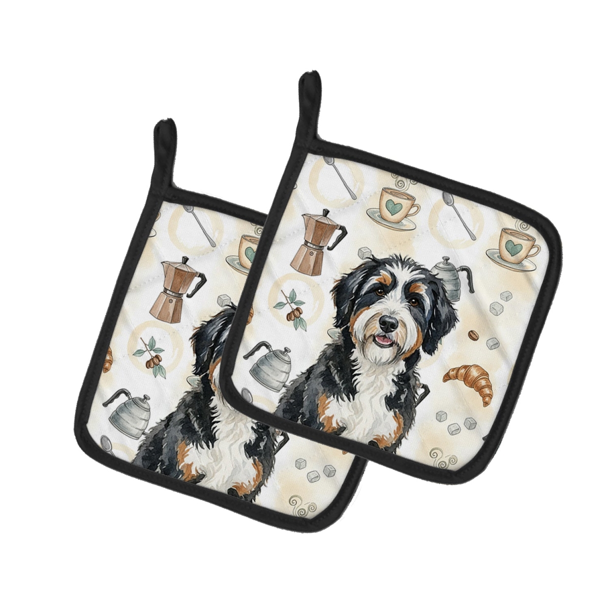 Picture of Carolines Treasures WDK7312PTHD 7.5 x 7.5 in. Bern Doodle Coffee Bar Pair of Pot Holders