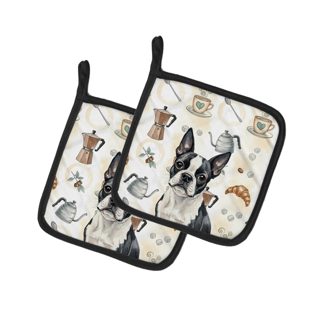 Picture of Carolines Treasures WDK7332PTHD 7.5 x 7.5 in. Boston Terrier Coffee Bar Pair of Pot Holders