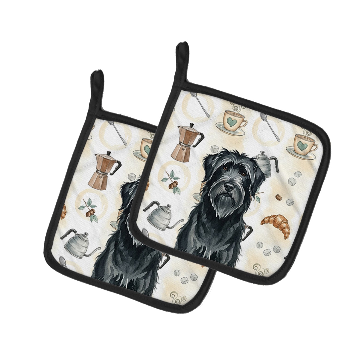 Picture of Carolines Treasures WDK7340PTHD 7.5 x 7.5 in. Black Briard Coffee Bar Pair of Pot Holders