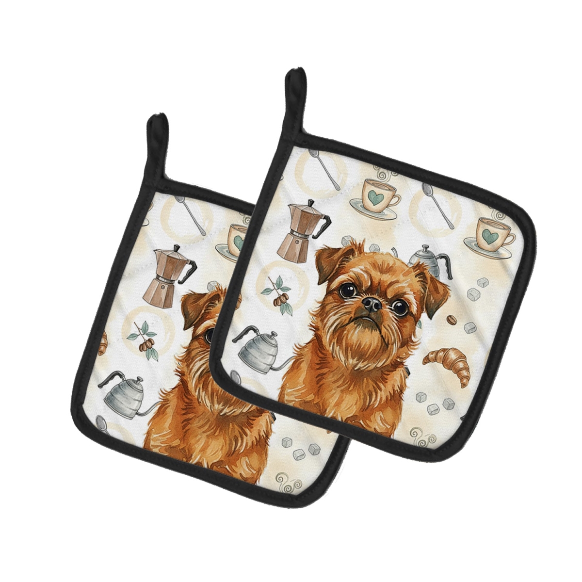 Picture of Carolines Treasures WDK7346PTHD 7.5 x 7.5 in. Belge Brussels Griffon Coffee Bar Pair of Pot Holders