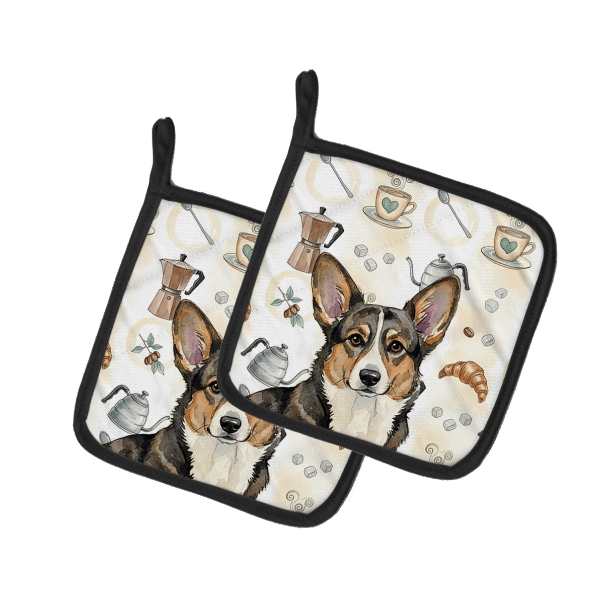 Picture of Carolines Treasures WDK7360PTHD 7.5 x 7.5 in. Brindle Cardigan Welsh Corgi Coffee Bar Pair of Pot Holders