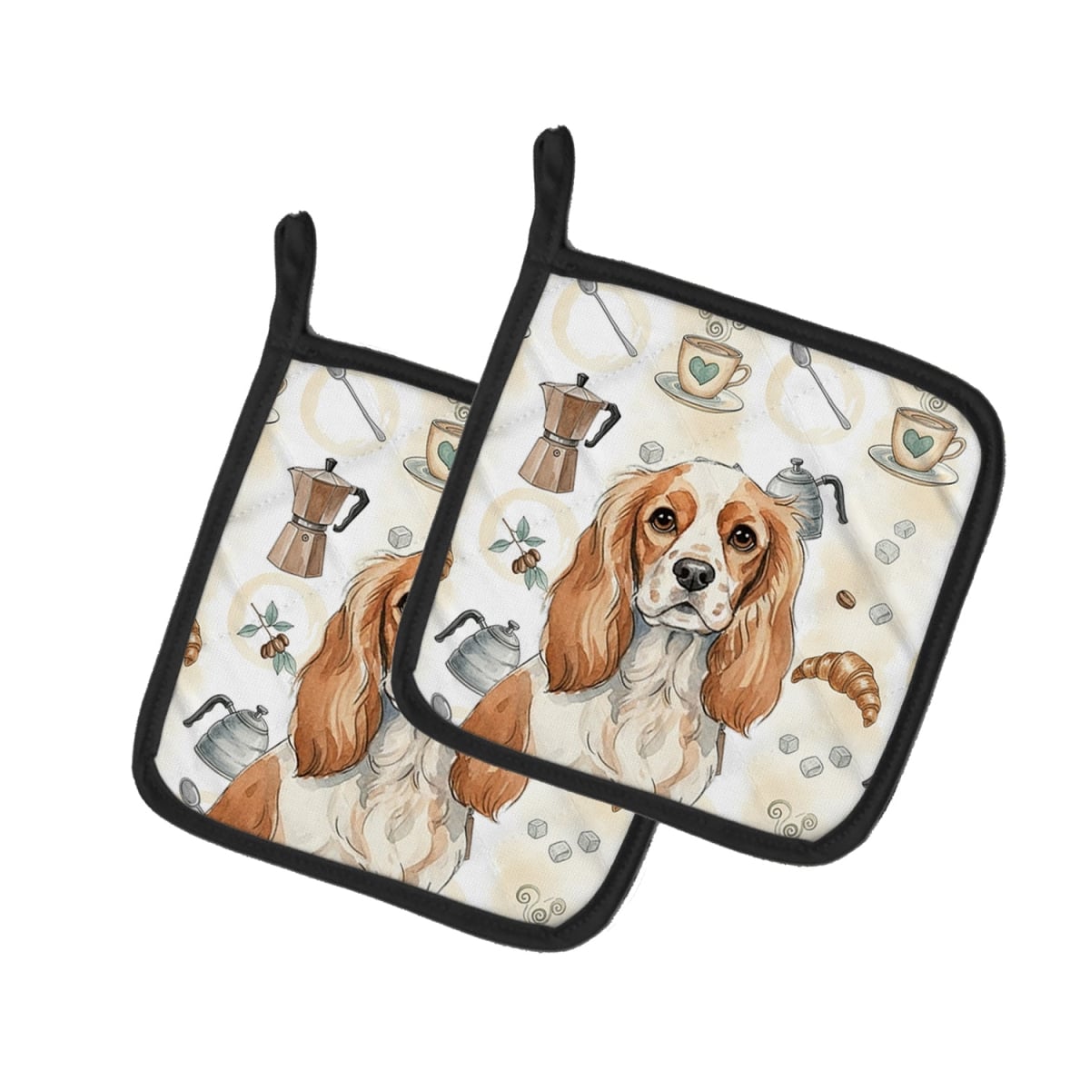 Picture of Carolines Treasures WDK7363PTHD 7.5 x 7.5 in. Blenheim Cavalier Spaniel Coffee Bar Pair of Pot Holders