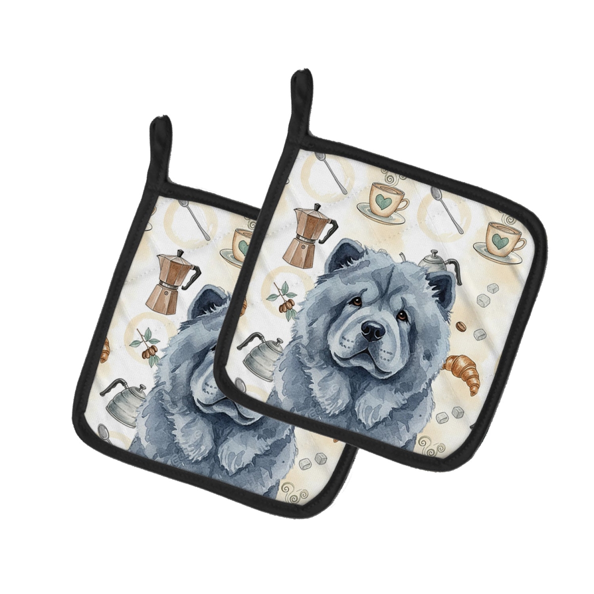 Picture of Carolines Treasures WDK7378PTHD 7.5 x 7.5 in. Blue Chow-Chow Coffee Bar Pair of Pot Holders