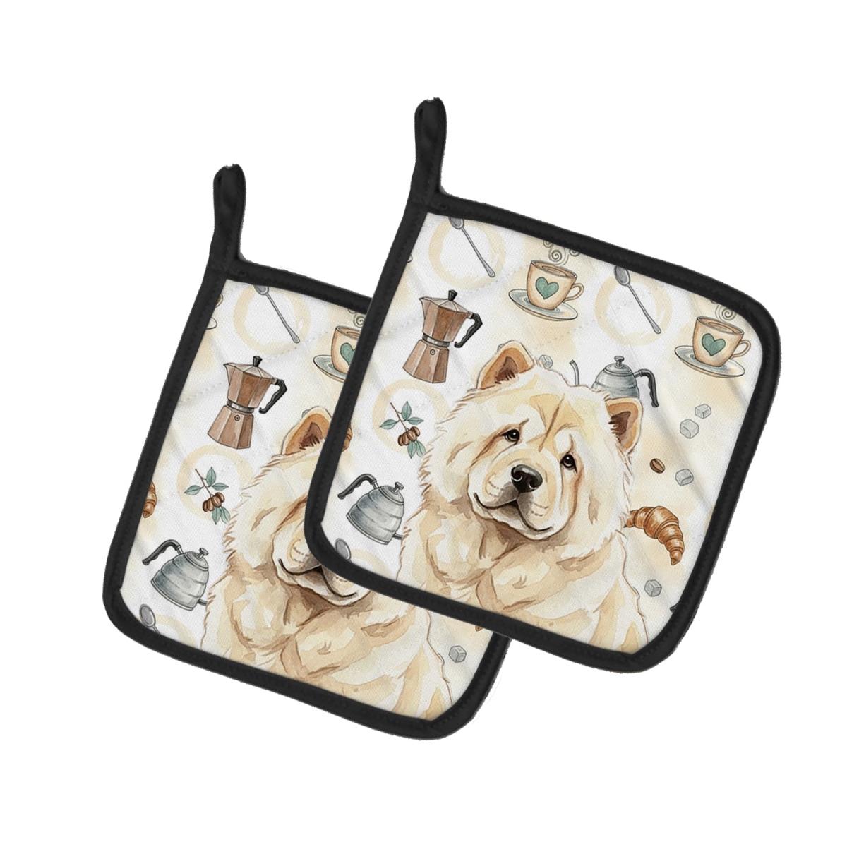 Picture of Carolines Treasures WDK7379PTHD 7.5 x 7.5 in. Cream Chow-Chow Coffee Bar Pair of Pot Holders
