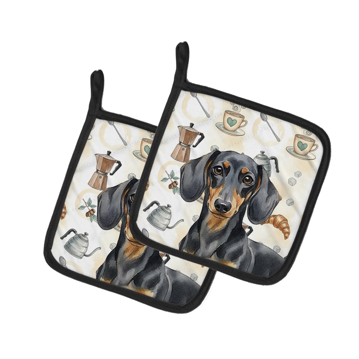 Picture of Carolines Treasures WDK7391PTHD 7.5 x 7.5 in. Black & Tan Dachshund Coffee Bar Pair of Pot Holders