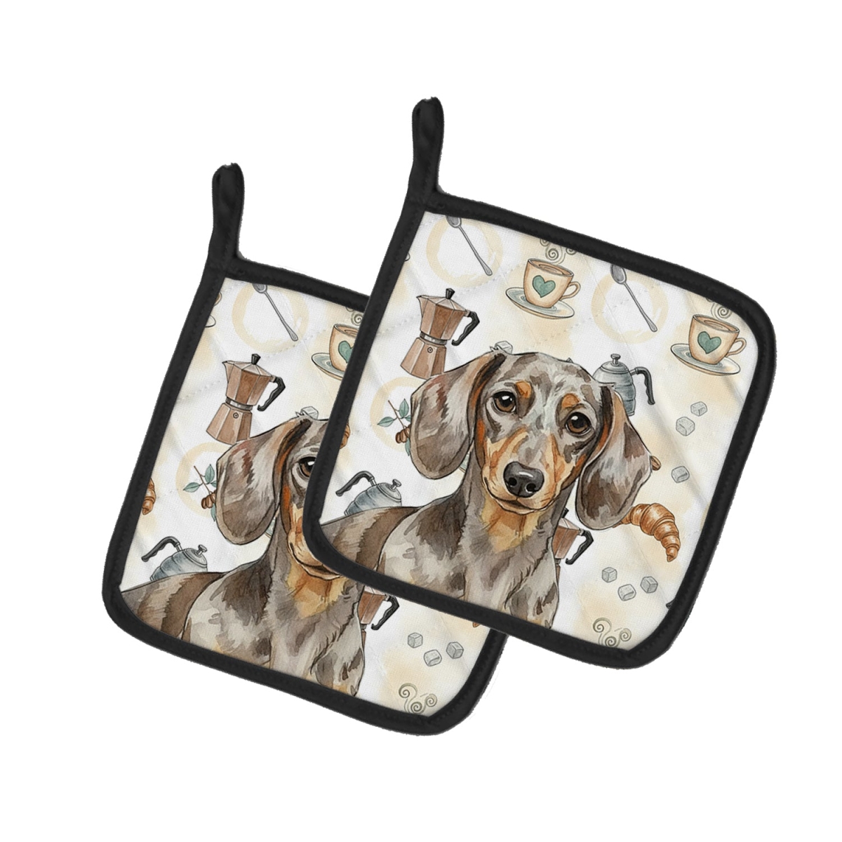 Picture of Carolines Treasures WDK7394PTHD 7.5 x 7.5 in. Dapple Dachshund Coffee Bar Pair of Pot Holders