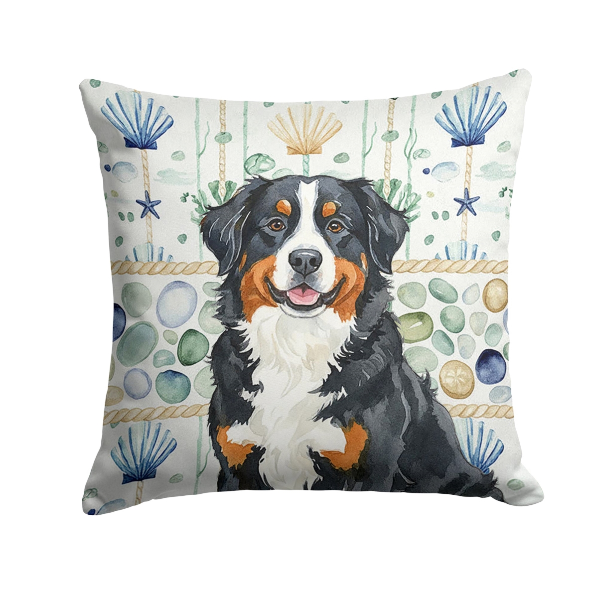 WDK6913PW1818 18 x 18 in. Bernese Mountain Dog Coastal Sea Glass Throw Pillow