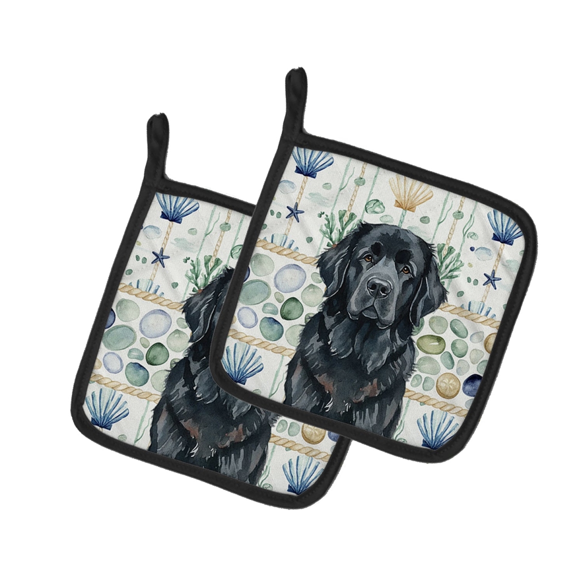 Picture of Carolines Treasures WDK7124PTHD 7.5 x 7.5 in. Black Found Land Coastal Sea Glass Pair of Pot Holders